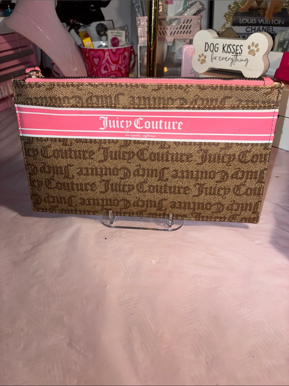 Juicy Couture Brown & Pink Logo Pouch Wristlet!